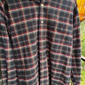 Towncraft Large Blk/Red/Wht Plaid Wrinkle Free Long Sleeve Button Up Shirt